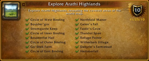 Circle of West Binding, Boulder'gor, Stromgarde Keep, Circle of Inner Binding, Boulderfist Hall, Circle of Outer Binding, Go'Shek Farm, Circle of East Binding, Northfold Manor, Galen's Fall, Faldir's Cove, Thandol Span, Refuge Point, Witherbark Village, Dabyrie's Farmstead, Hammerfall