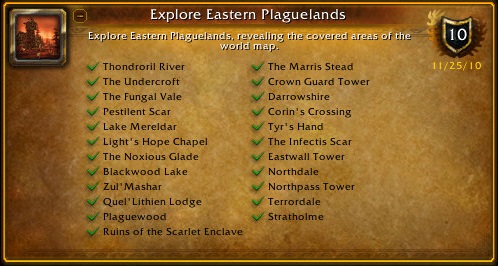 Thondroril River, The Undercroft,
            The Fungal Vale, Pestilent Scar, Lake Mereldar, Light's Hope Chapel, The Noxious Glade,
            Blackwood Lake, Zul'Mashar, Quel'Lithien Lodge, Plaguewood, Ruins of the Scarlet Enclave, 
            The Marris Stead, Crown Guard Tower, Darrowshire, Corin's Crossing, Tyr's Hand,
            The Infectis Scar, Eastwall Tower, Northdale, Northpass Tower, Terrordale, Stratholme