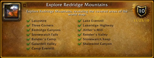 Lakeshire, Lake Everstill, Three Corners, Lakeridge Highway, Redridge Canyons, Alther's Mill, Stonewatch Falls, Render's Valley, Render's Camp, Stonewatch Keep, Galardell Valley, Shalewind Canyon, Camp Everstill